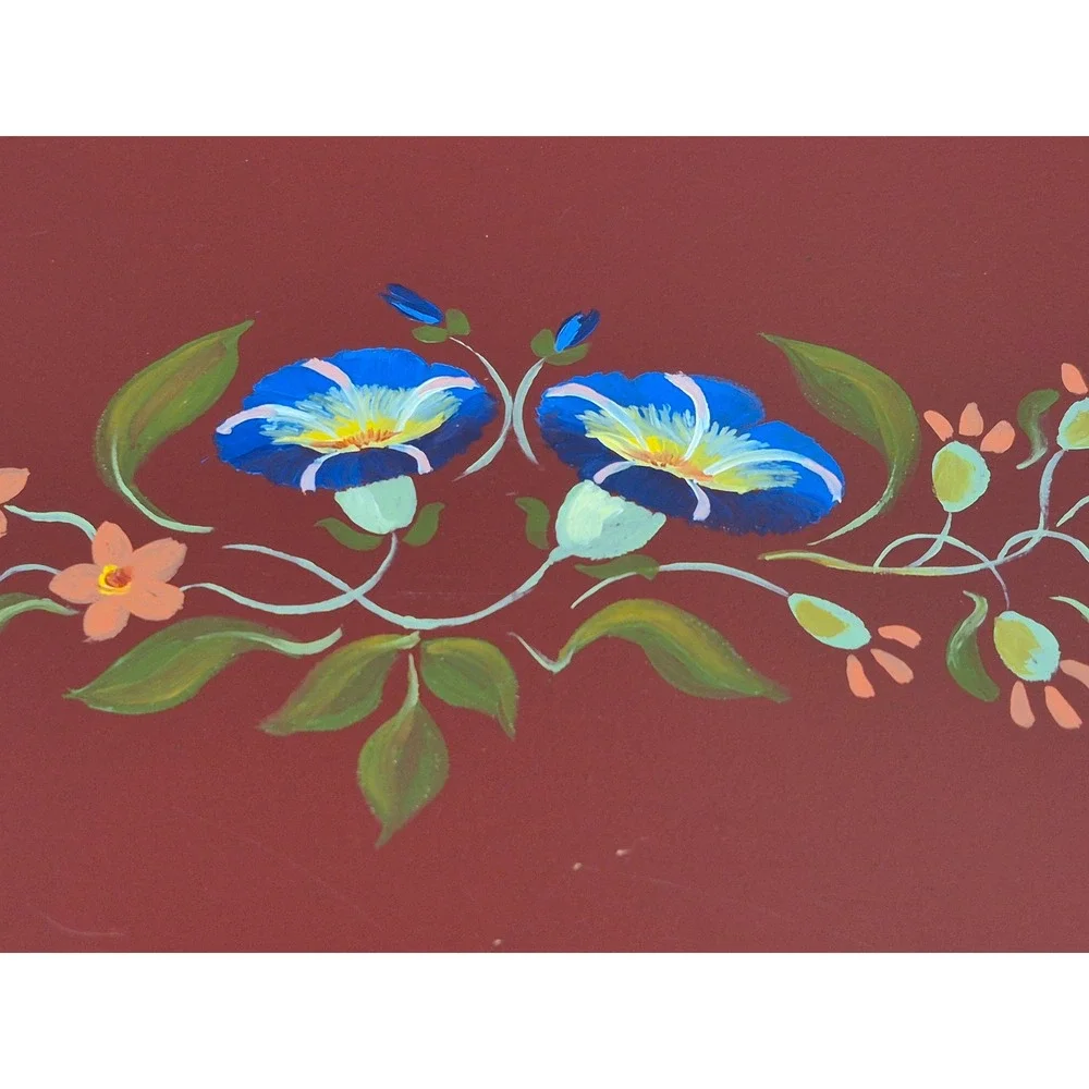Rosemaling Style Hand Painted Floral 3 Drawer Wood Chest Folk Art Nordic Decor